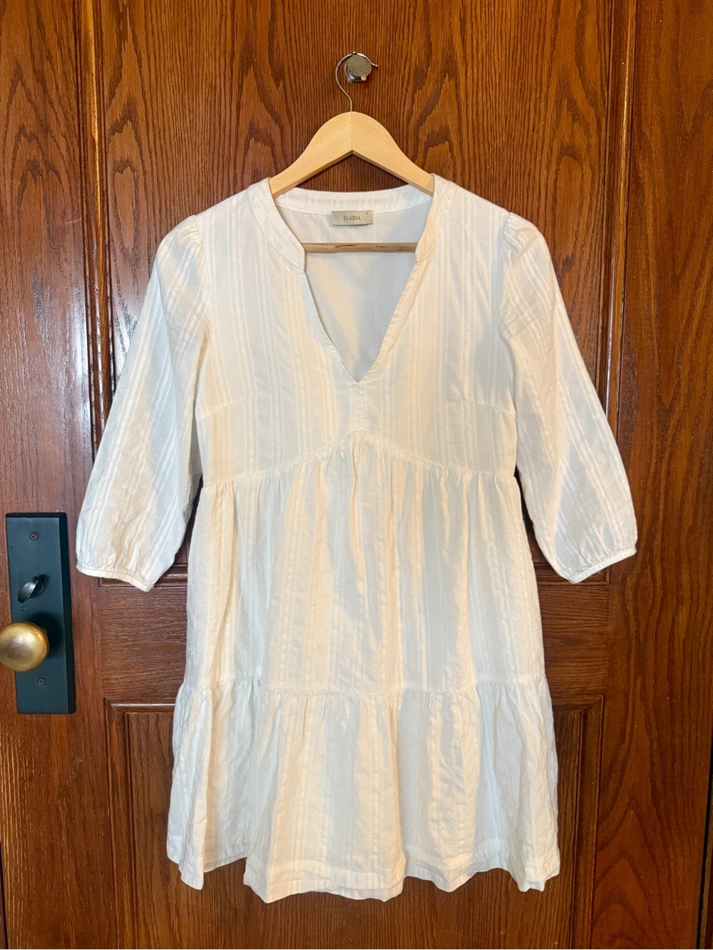 Klarra White V-Neck Tiered Cotton Dress